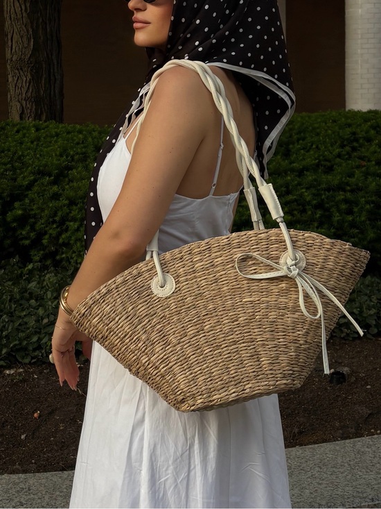 no brand Handbags - Braided Handle Straw Tote in Natural with White Accents